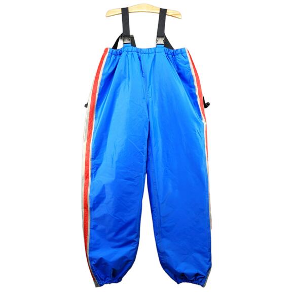 Unbranded Insulated Snow Pants Overalls Size XL Blue Red White Stripes - Picture 1 of 12